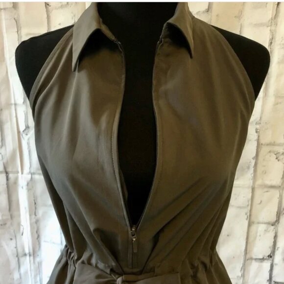 Prologue Sleeveless Dress Pockets Size XL Brown Collard Zip Up Drawstring Waist - Picture 8 of 12